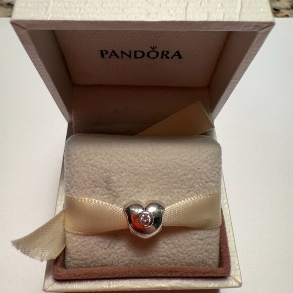 Authentic Pandora Sterling Silver Heart w/ Clear CZ's Charm 790134CZ Retired NEW - Picture 1 of 3